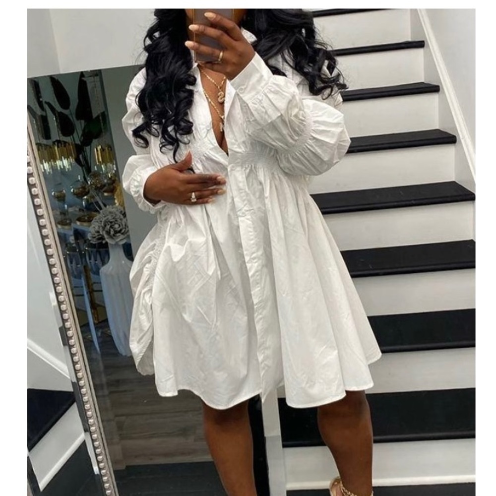 White Ruched Shirt Dress, size XL